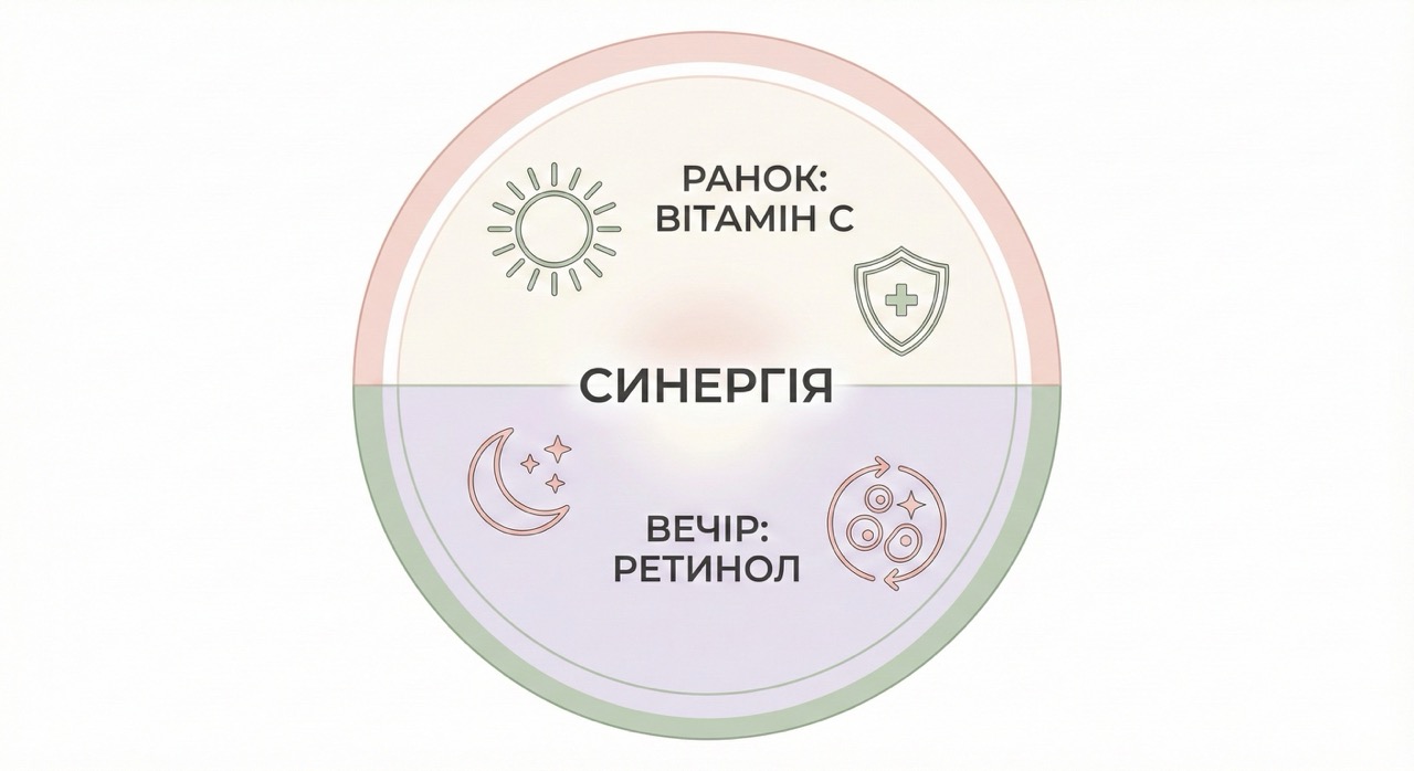 Циферблат синергії: вітамін С вранці для захисту, ретинол ввечері для відновлення