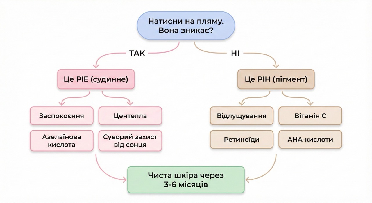 Блок-схема прийняття рішень: коли домашній догляд, а коли потрібна допомога дерматолога чи косметолога