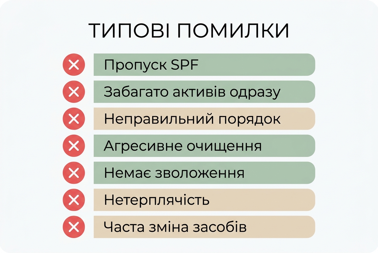 Інфографіка: 7 типових помилок початківців у догляді за обличчям