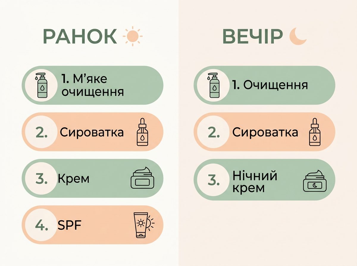 Пошаговая схема ухода за сухой кожей лица утром и вечером