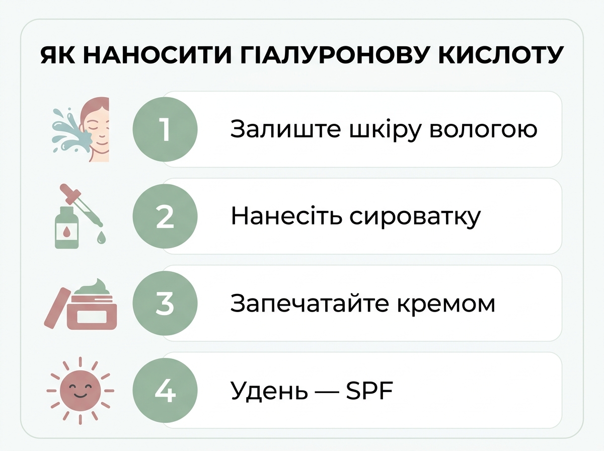 Інфографіка: як наносити гіалуронову кислоту — на вологу шкіру і запечатати кремом