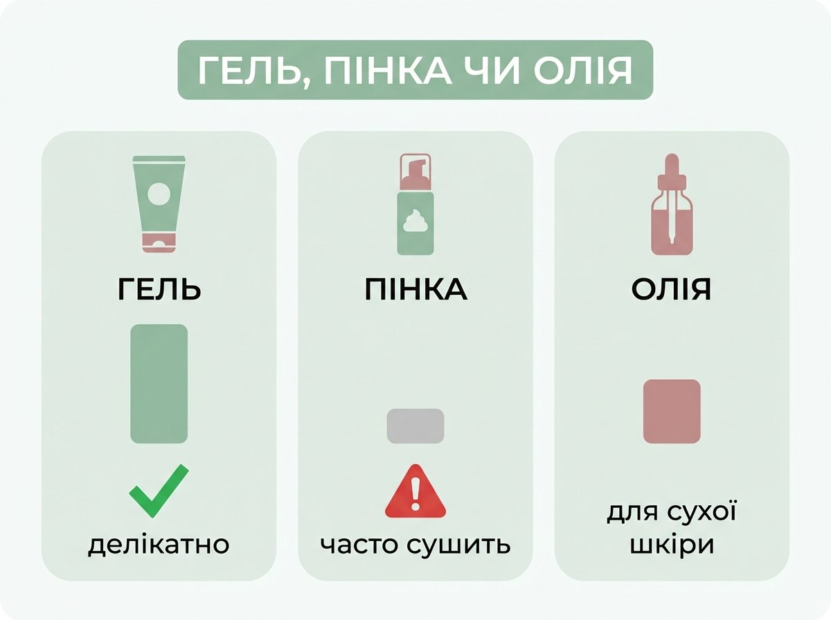 Порівняння гелю, пінки та олії для вмивання чутливої шкіри