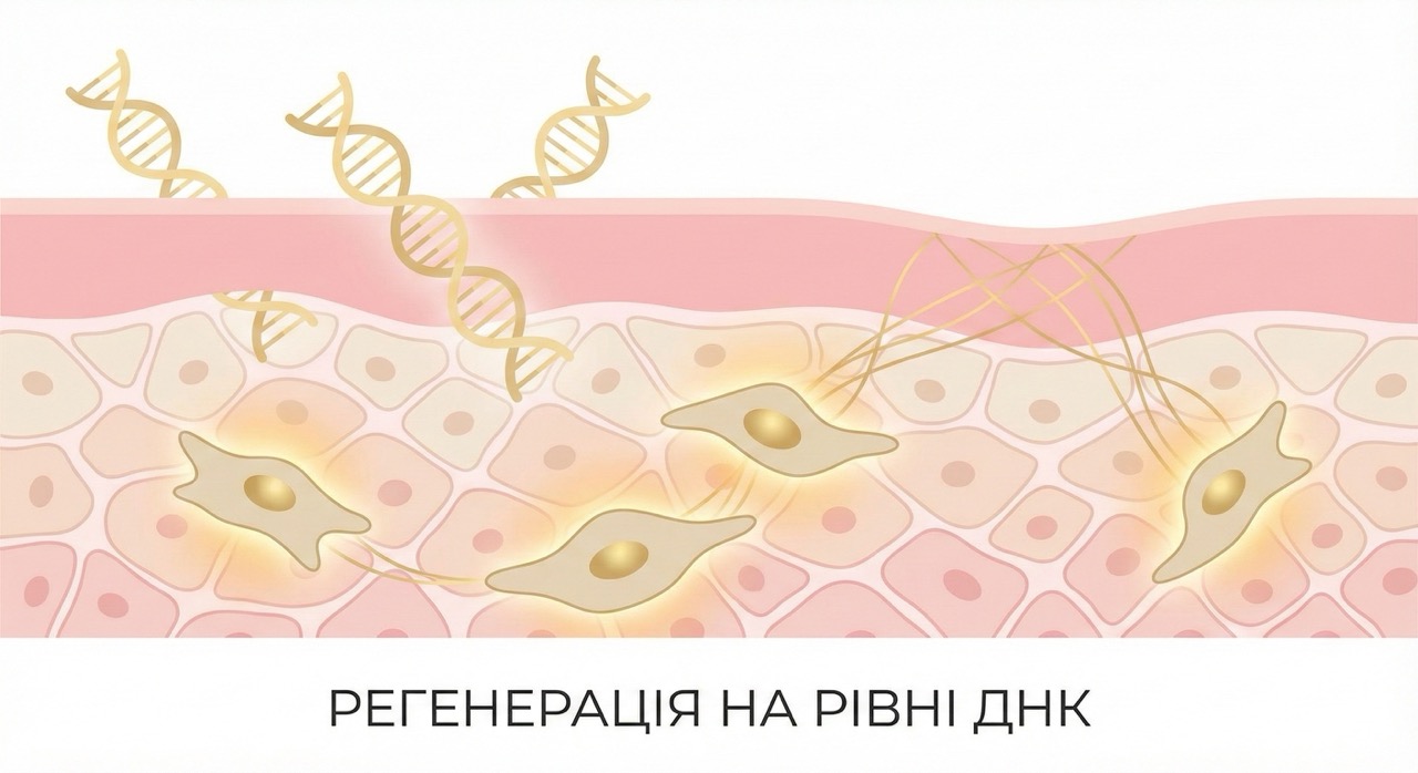 Схема механізму дії c-PDRN на клітинному рівні шкіри