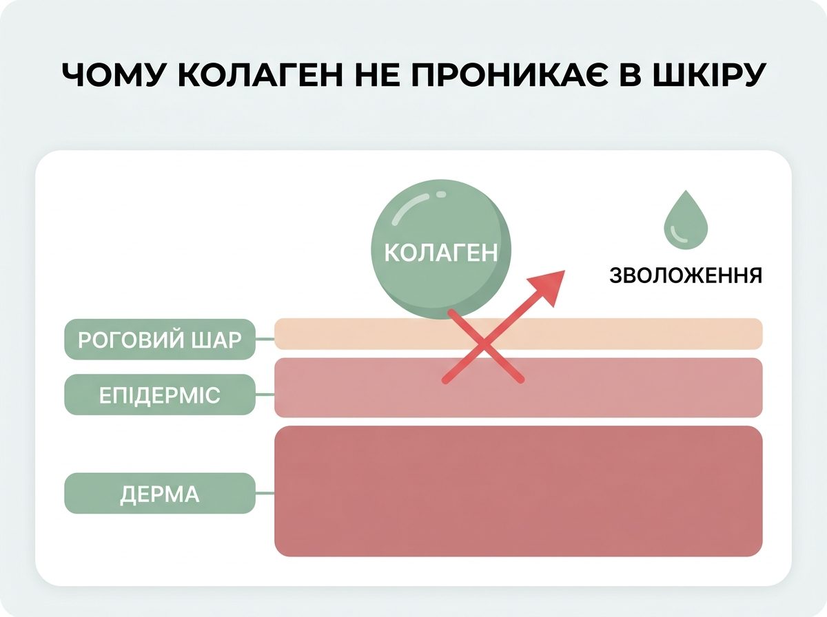Інфографіка: чому молекула колагену не проникає крізь роговий шар шкіри