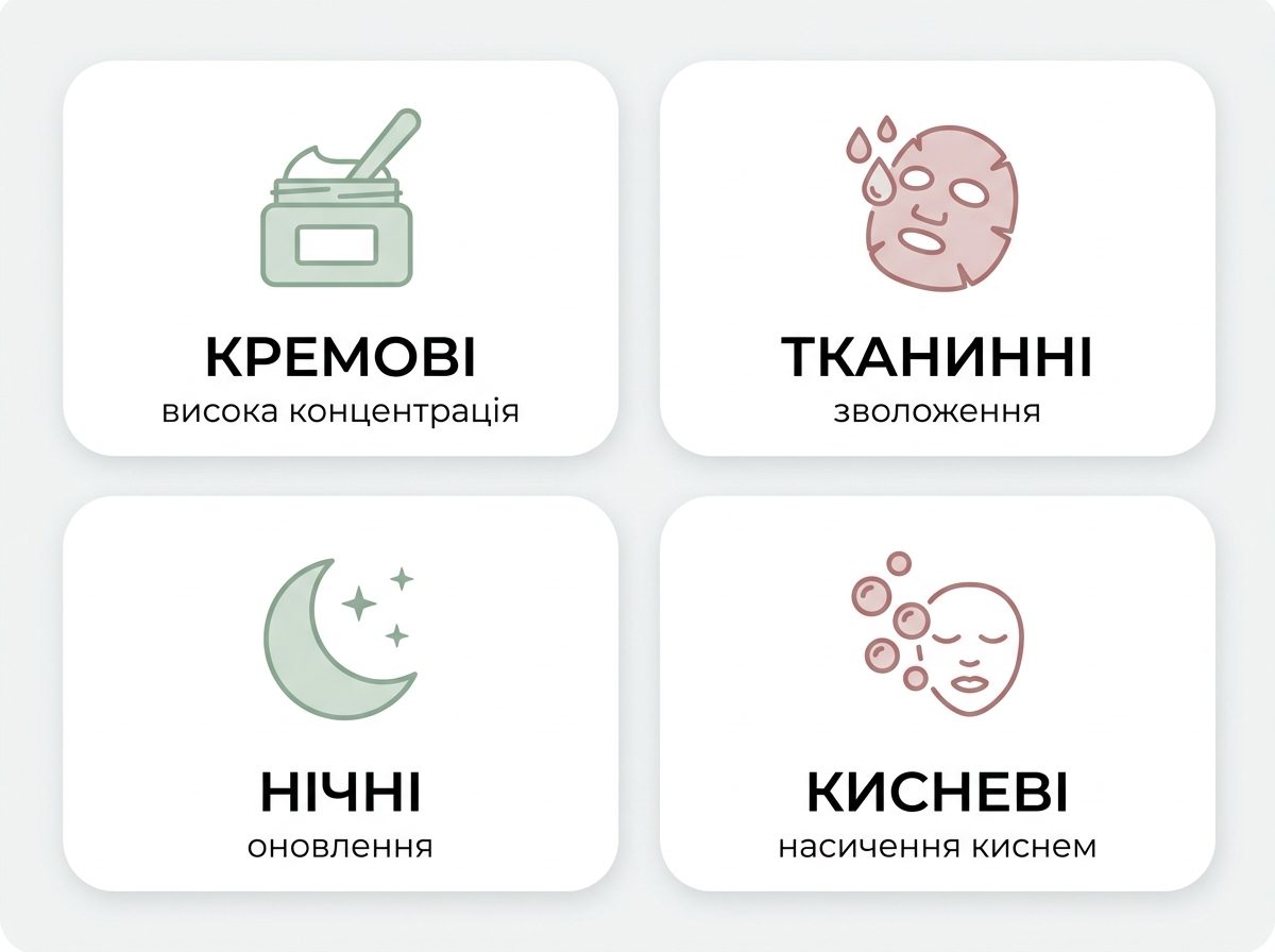 Порівняння чотирьох типів масок від зморшок: кремові, тканинні, нічні та киснеподібні
