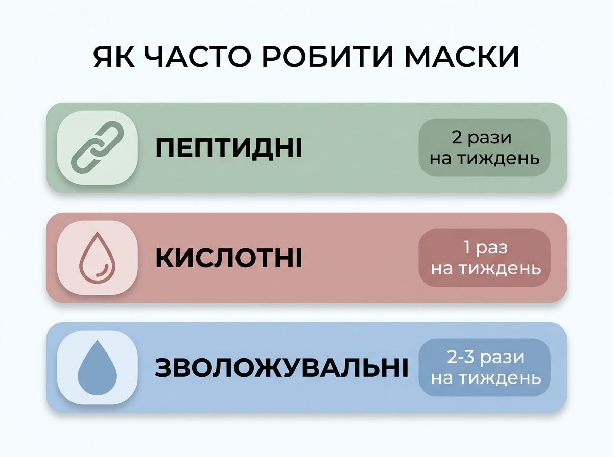 Инфографика: как часто использовать маски от морщин — пептидные, кислотные и увлажняющие