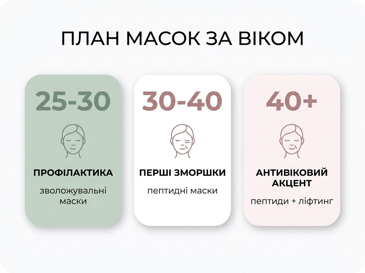 Инфографика: план использования масок от морщин по возрасту — 25-30, 30-40 и 40 плюс лет