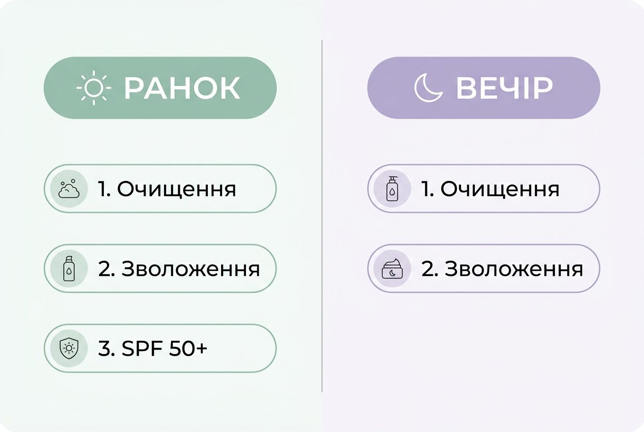 Готовая схема минималистичного ухода за лицом на утро и вечер