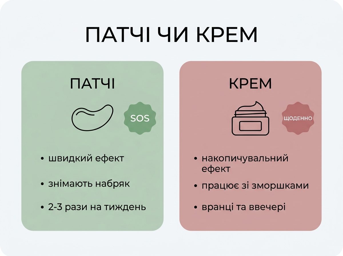 Порівняння патчів під очі REJURAN і крему HydroPeptide Eye Authority