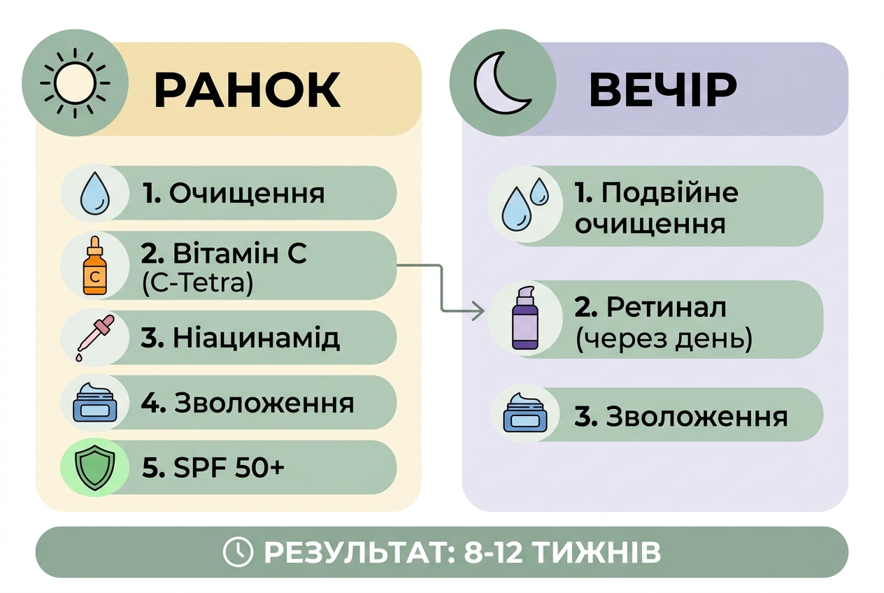 Схема антипигментационного ухода: утренние и вечерние шаги с продуктами