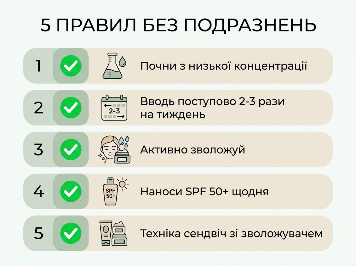Инфографика-чеклист: 5 правил введения ретинола без раздражений