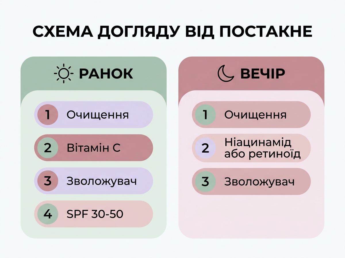 Схема догляду від постакне: ранковий і вечірній протокол по кроках