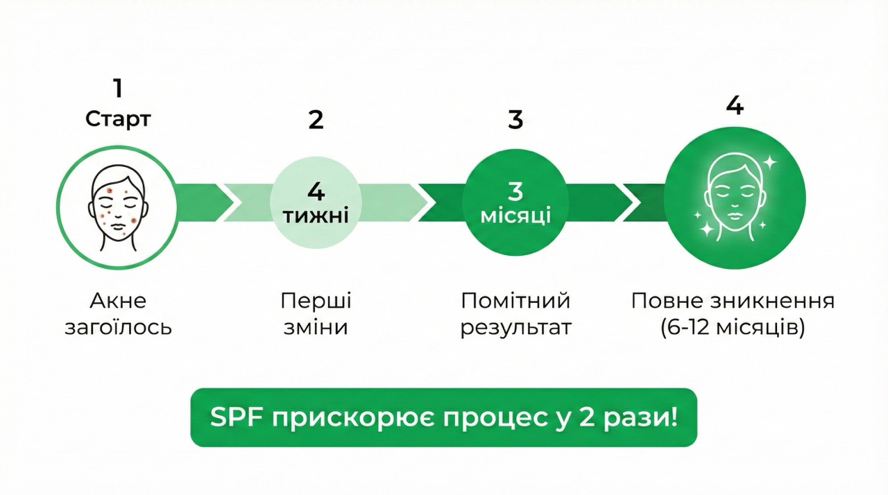 Реалістична timeline результатів від постакне: від перших змін через 2-4 тижні до повного зникнення через рік