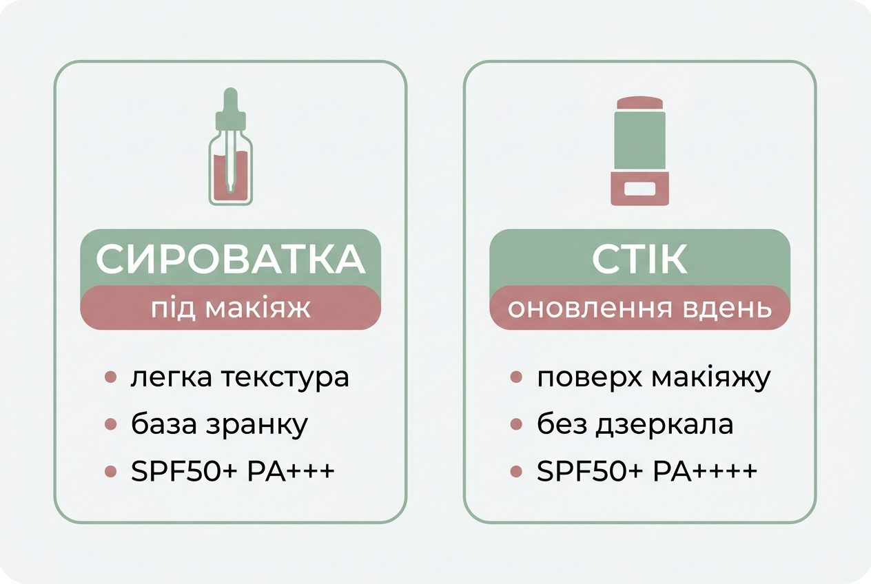 Порівняння двох легких форматів SPF REJURAN: сироватка під макіяж та компактний стік