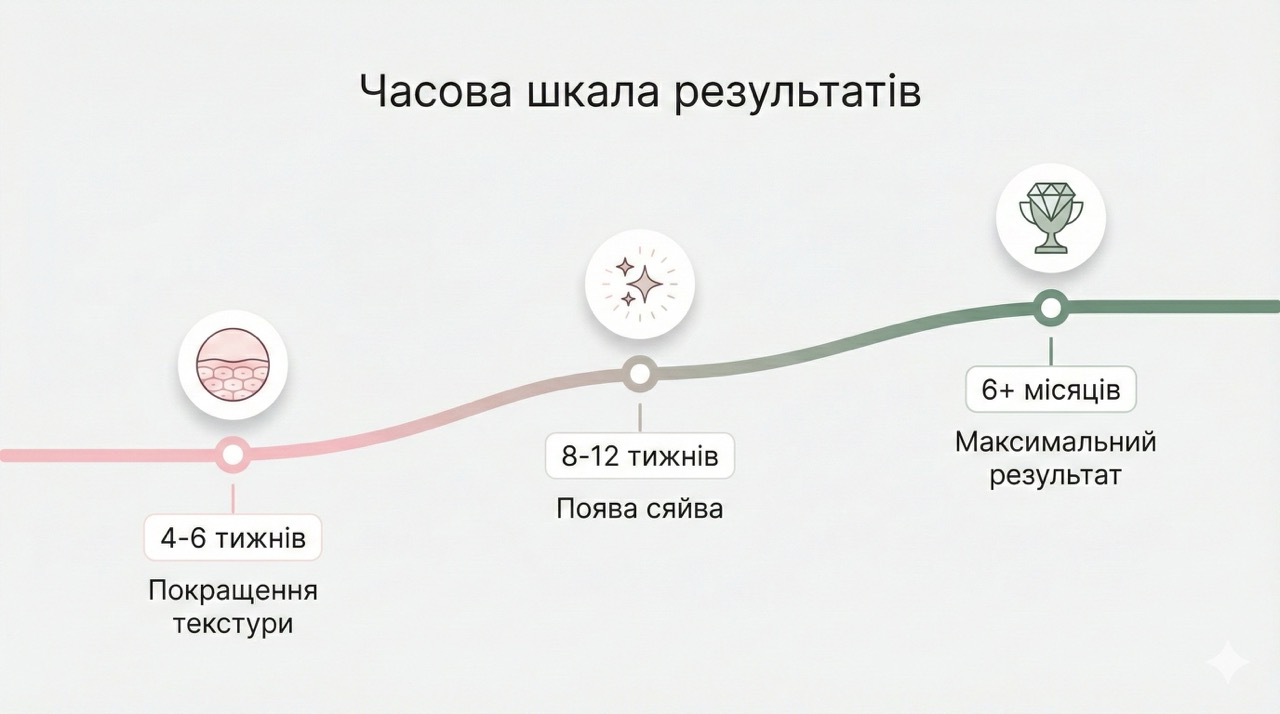 Таймлайн результатов использования ниацинамида от 1 недели до 6 месяцев