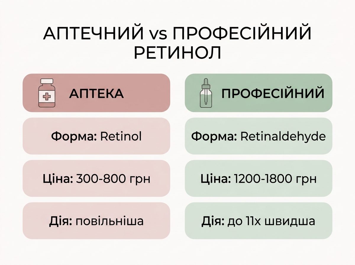 Сравнение аптечного и профессионального ретинола: форма, стабильность, цена