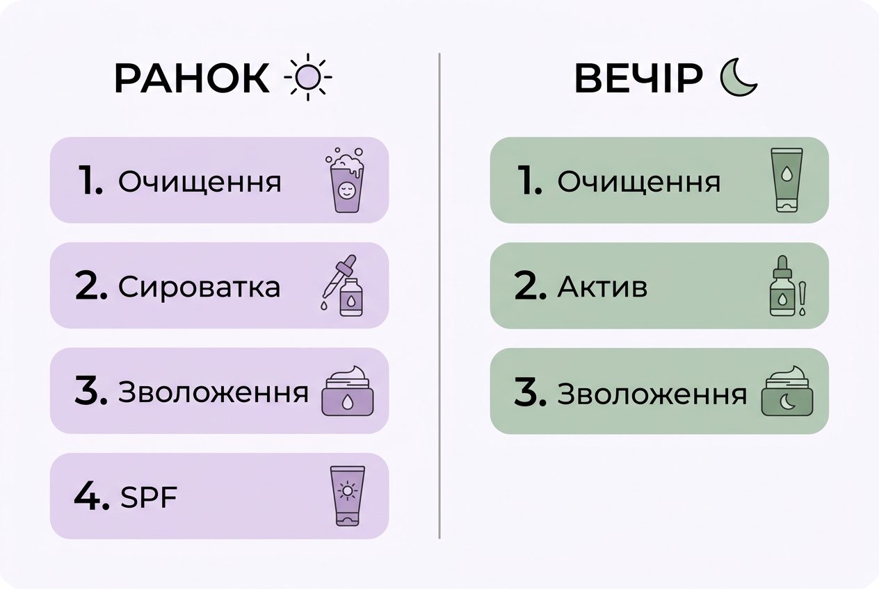 Инфографика утренняя и вечерняя схема ухода за кожей лица по шагам