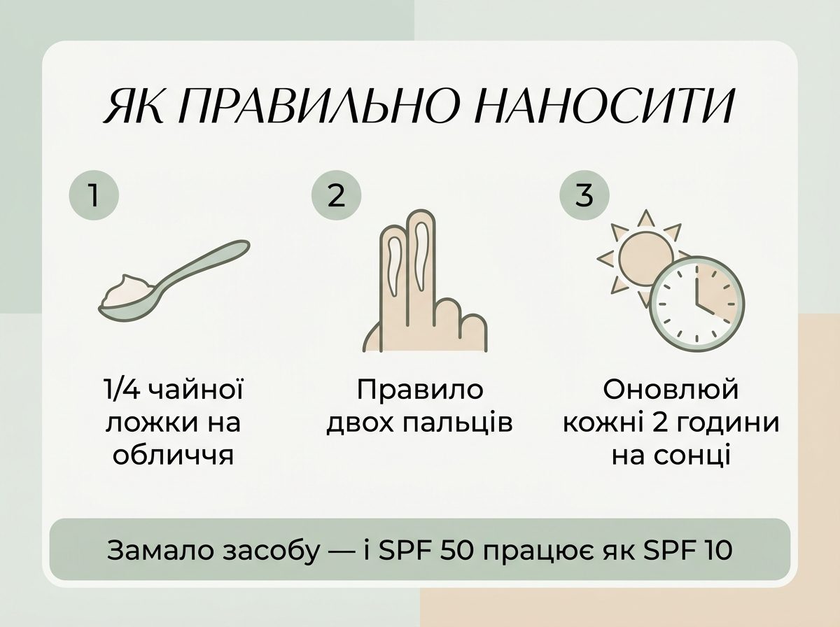 Правило нанесення SPF: чверть чайної ложки на обличчя та повторне нанесення кожні 2 години