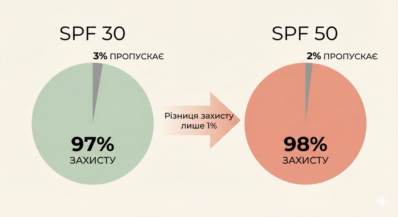 Порівняння рівнів захисту SPF 30 та SPF 50: математична різниця