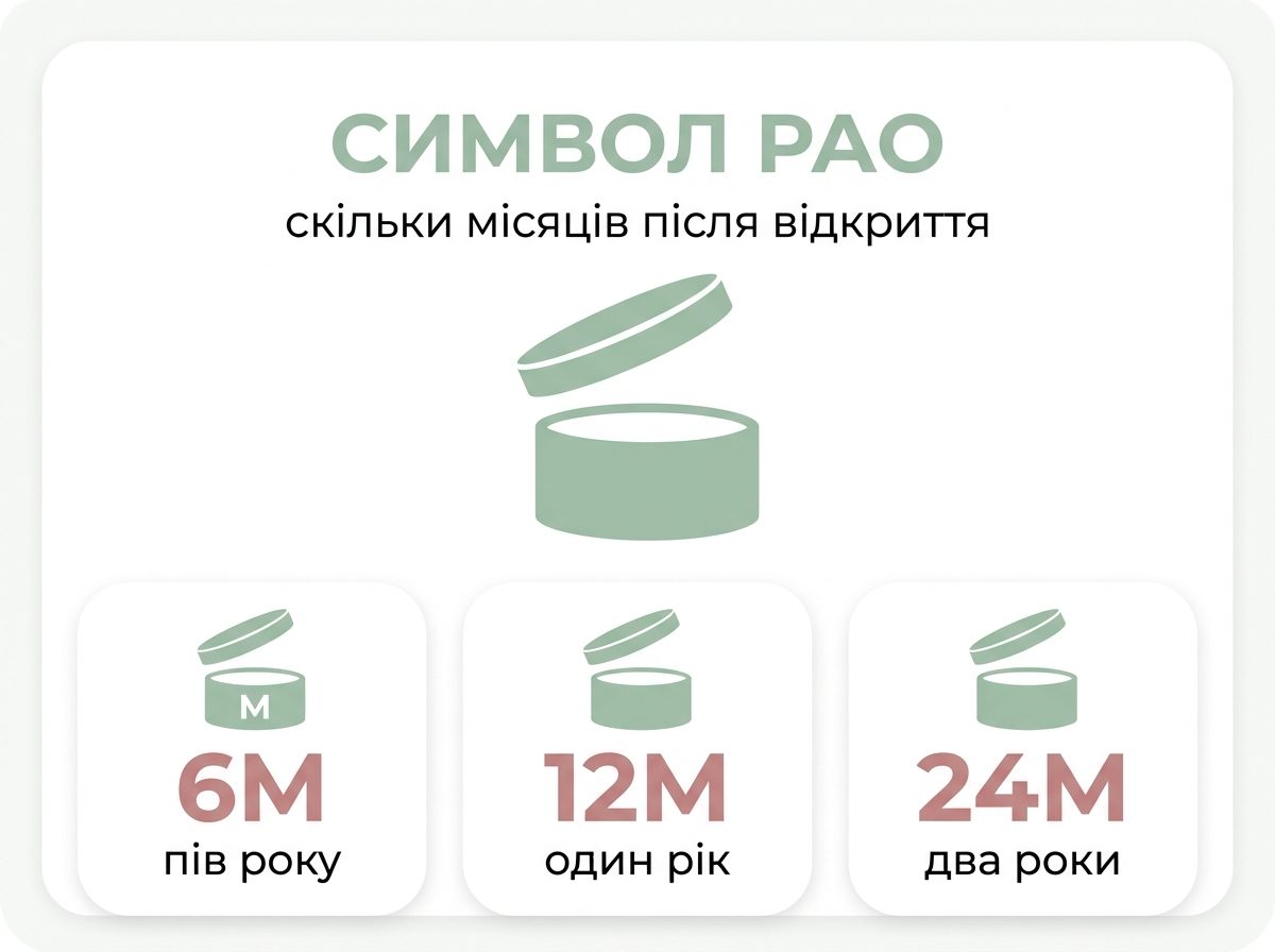 Як читати символ PAO на косметиці — приклади 6M, 12M і 24M після відкриття
