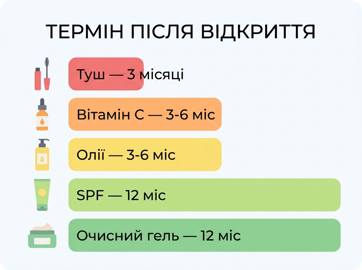 Скільки зберігаються креми, сироватки, SPF і туш після відкриття — наочна шкала термінів