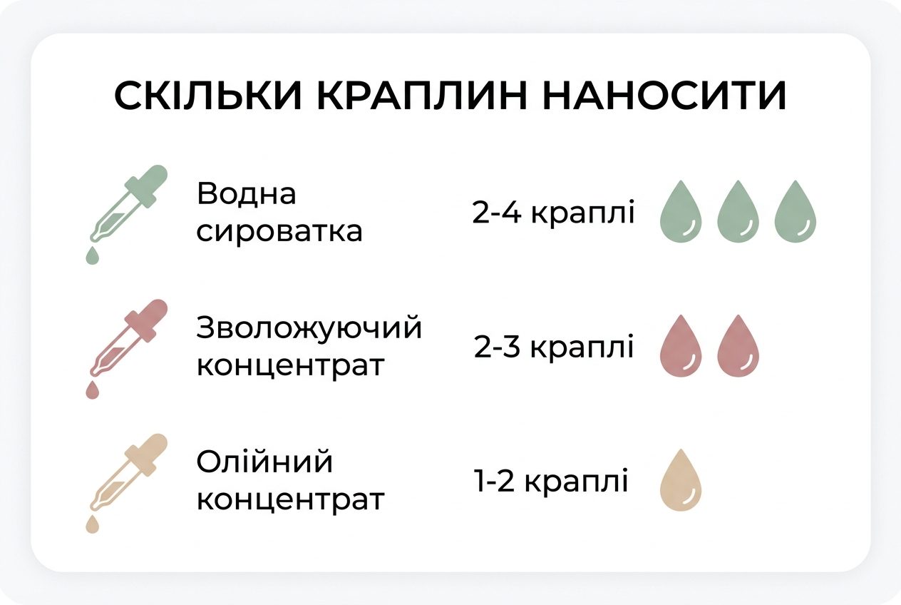 Скільки краплин сироватки наносити на обличчя — шкала дозування за типами
