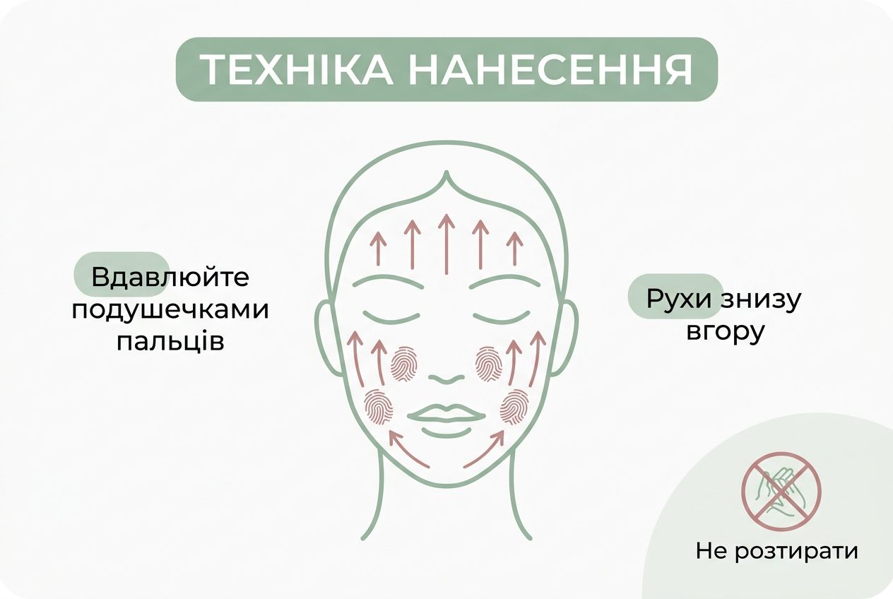 Техніка нанесення сироватки на обличчя — вдавлювання подушечками пальців по масажних лініях